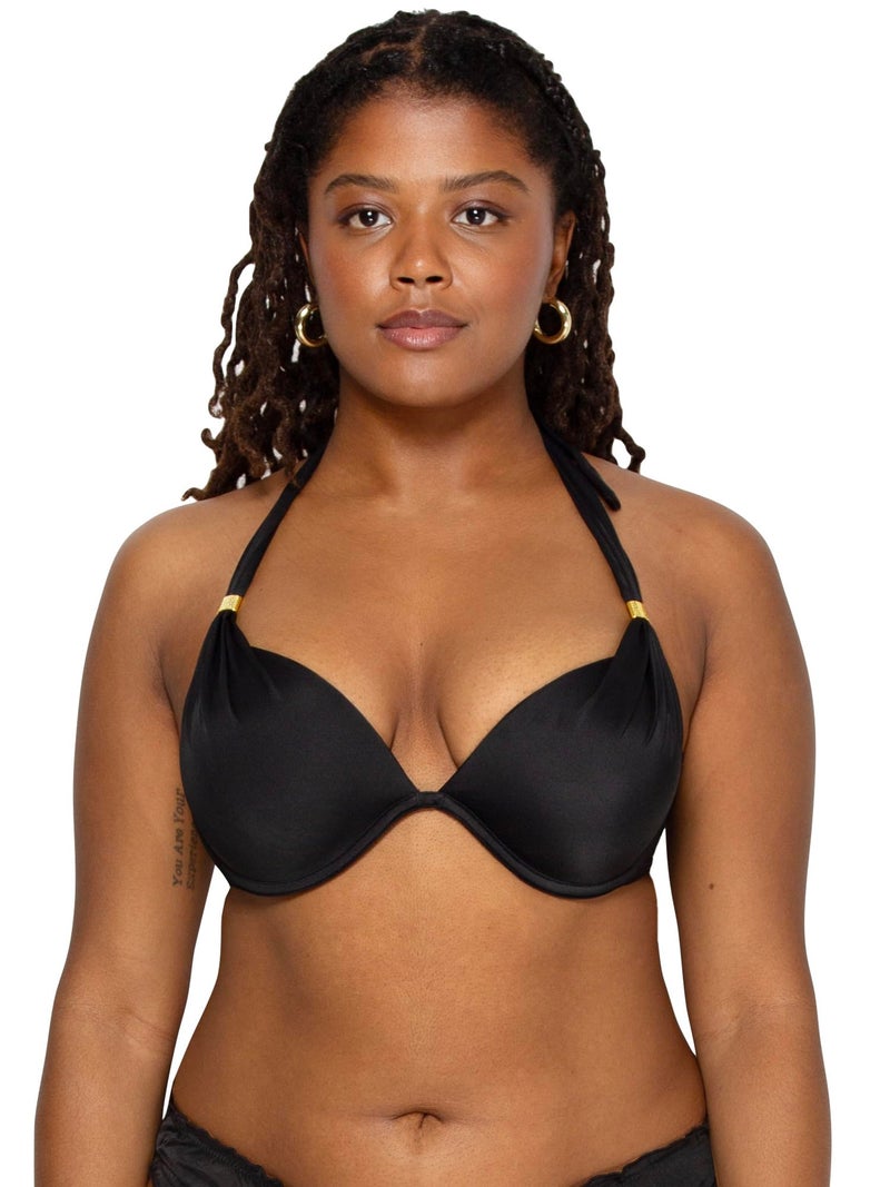 Smart & Sexy womens Swim Secret Mega Push-up Halter Bikini Top, Black Hue, 32B US - Image 1